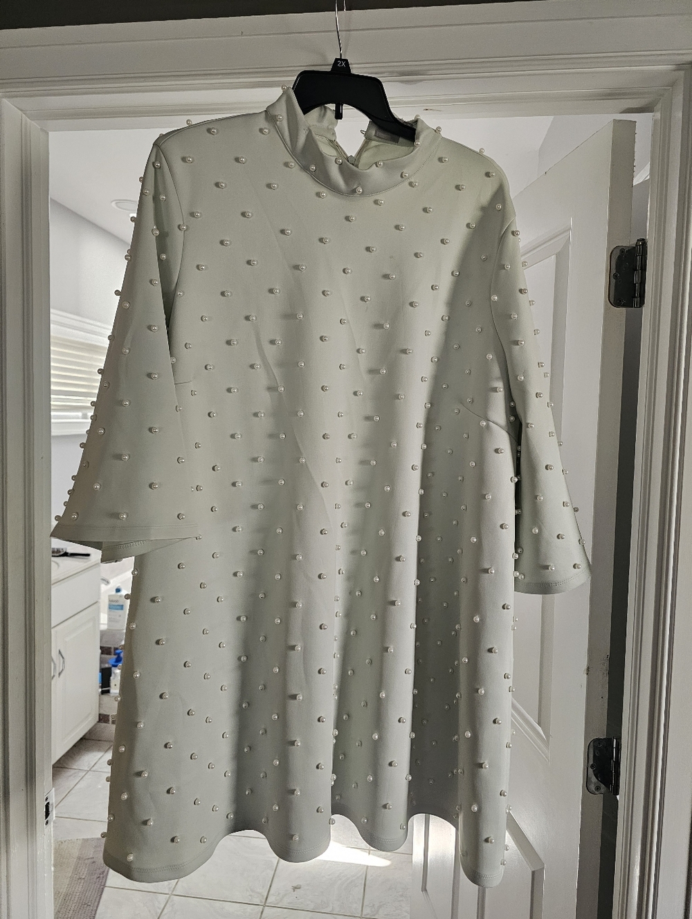 ASOS Cream Pearl-Studded Long Sleeve Dress